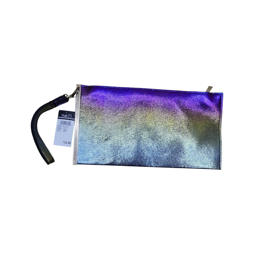 rue21 Wristlet Clutch Womens OS Iridescent Purple Blue NWT Ombre Metallic Bag
